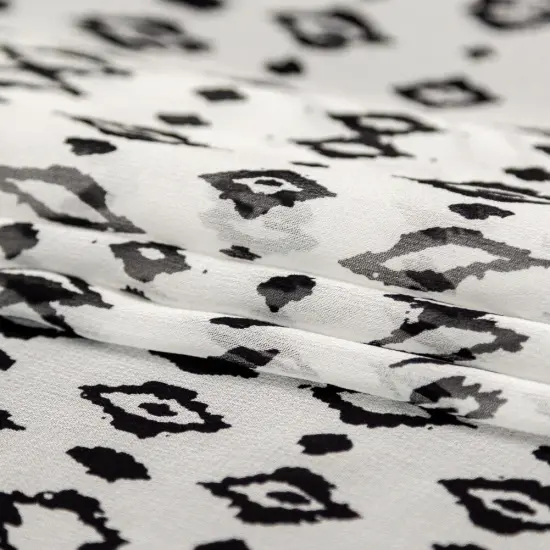 1 Panel White and Black Abstract Printed Silk Chiffon Sheer Overlay Fabric 54 Inch Width {3}