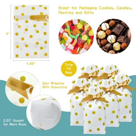 Wrapables Gold Dots Drawstring Treat Bags for Candy, Cookies, Treats, Gifts and Party Favors (50pcs) {2}