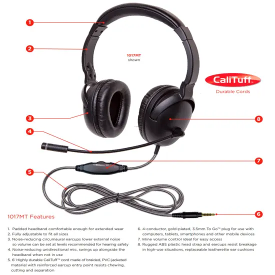 Califone NeoTech Plus 1017MT Premium, Over-Ear Stereo Headset with Gooseneck Microphone, 3.5mm Plug, Black {4}