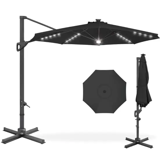 Best Choice Products 10ft 360-Degree Solar LED Lit Cantilever Patio Umbrella, Outdoor Hanging Shade Slate {7}