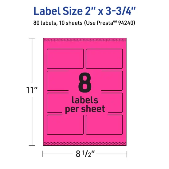 Avery Neon Magenta Paper Labels, 2" x 3.75" Rectangle {5}