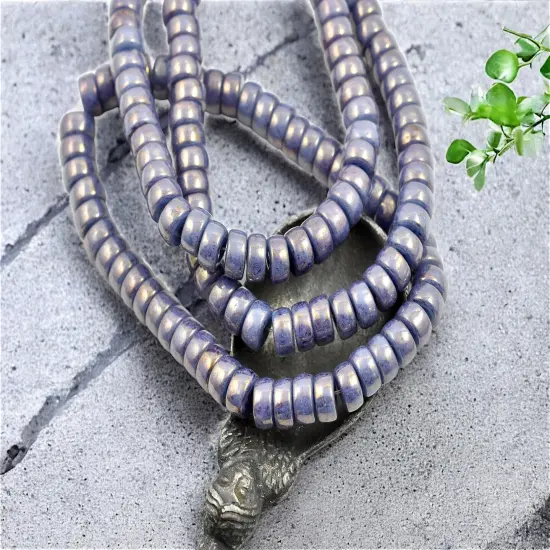 *50* 6x3mm Gold Lustered Slate Blue Heishi Beads {2}