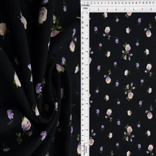 1 Yard 100% Polyester CEY Ditsy Floral Print Fabric, 58/59" Wide BLACK {1}