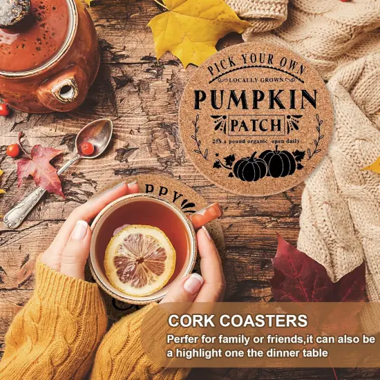 6Pcs Fall Cork Coasters with Holder {4}