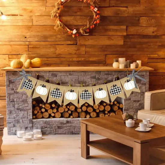Plaid Pumpkin Burlap Banner Buffalo {4}