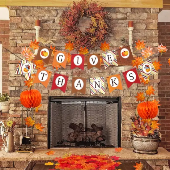 GIVE Thanks Hanging Banner Autumn Pumpkin Honeycomb Ball {4}