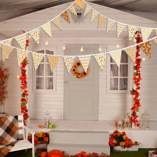 Hello Fall Party Decorations Fabric Triangle Pennant Banner {3}