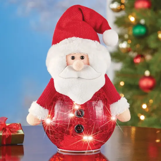 Collections Etc LED Lighted Crackled Glass Santa Claus Decoration {1}