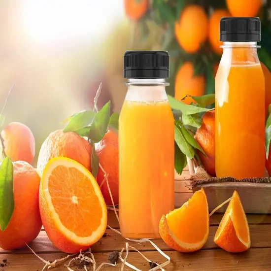 8 Pcs 8 Ounce Plastic Juice Bottle Drink Containers Juicing Bottles with Black Lids {4}