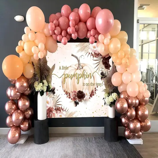Fall Pumpkin Backdrop for Girl Boho Baby Shower Party Decorations {2}