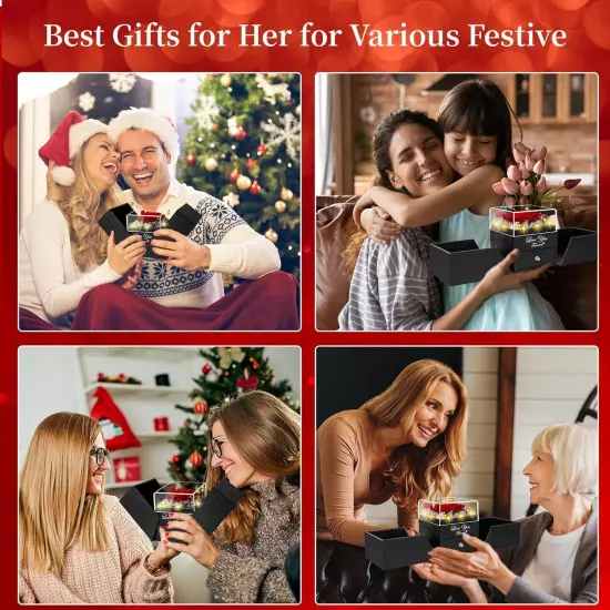 Preserved Red Real Rose Eternal Flowers Birthday Gifts for Women - Red {5}