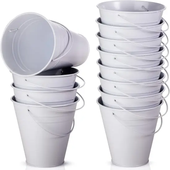 12 Pack Metal Buckets with Handle - WHITE {1}