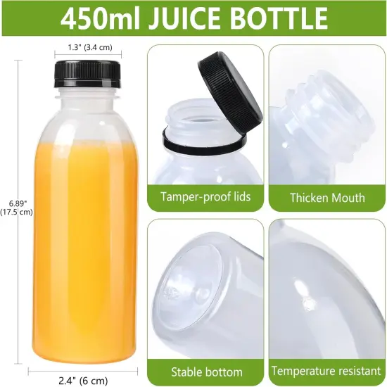 12 Pack 15oz(450ml) PP Heat-Resistant Plastic Juice Bottles With Caps {2}