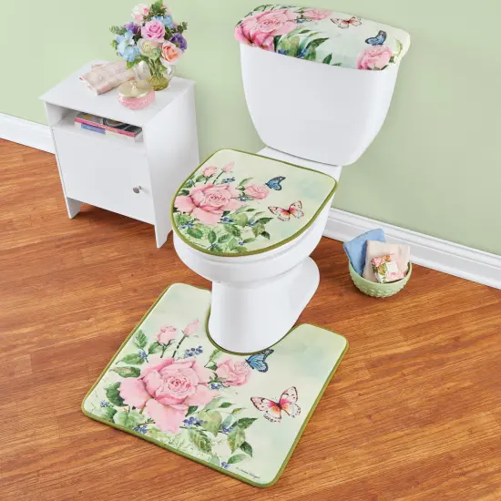 Collections Etc Colorful Butterfly Rose 3-Piece Commode Set {1}