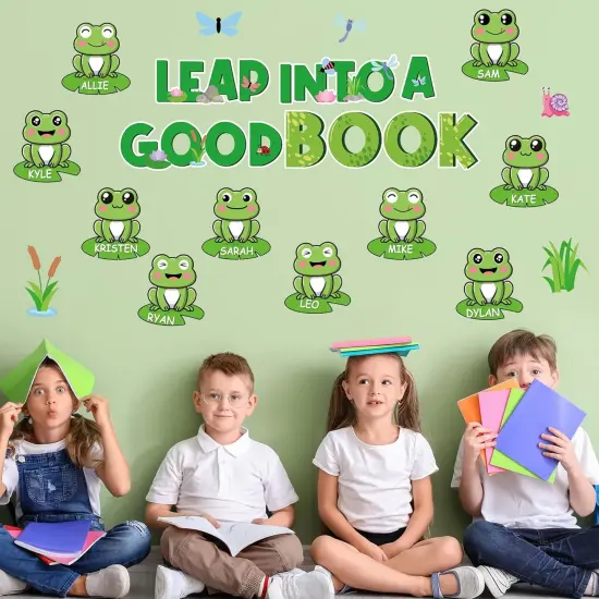 62Pcs Frog Bulletin Board Decor Set Green Back to School Paper Cutout {4}