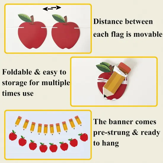 9.8 Feet - 2 PCS Back to School Decorations Banner Apple Pencil Shape {3}