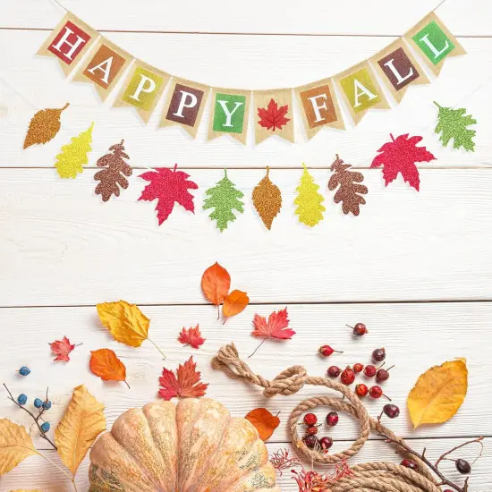 Happy Fall Burlap Banner with Maple Leaves {4}