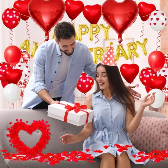 Happy Anniversary Decorations Kit - Balloon Banner, Rose Petals {2}