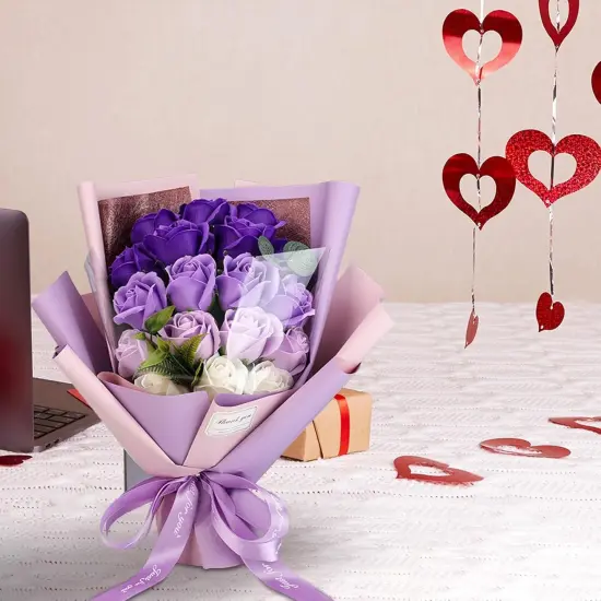 Preserved Red Rose Flowers with Love Necklace(Purple and White) {3}