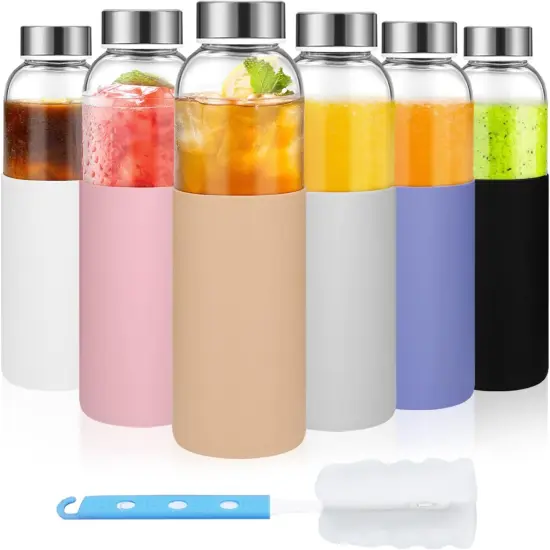 18 oz Glass Juice Bottles with Lids and Silicone Sleeve {1}