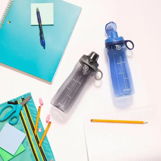 2-Pack Plastic Water Bottle with Carry Handle - Grey/Blue (18oz) {2}