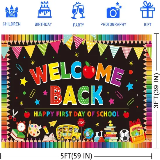 5X3Ft Welcome Back to School Banner Backdrop for Photography {2}