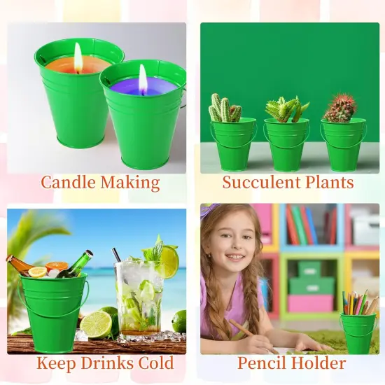 12 Pack Metal Buckets with Handle - (Green) {3}