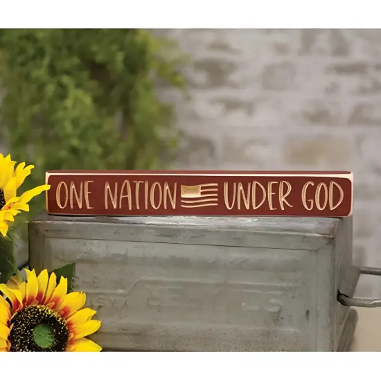 One Nation Under God with Flag Engraved Block 12" {2}