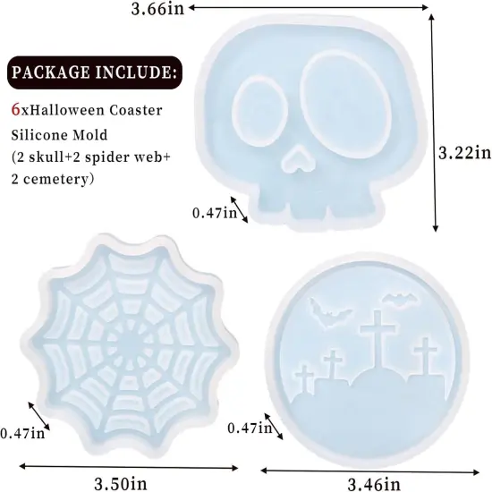 6Pcs Coaster Silicone Molds for Epoxy Resin,Halloween Coaster Resin Mold {3}