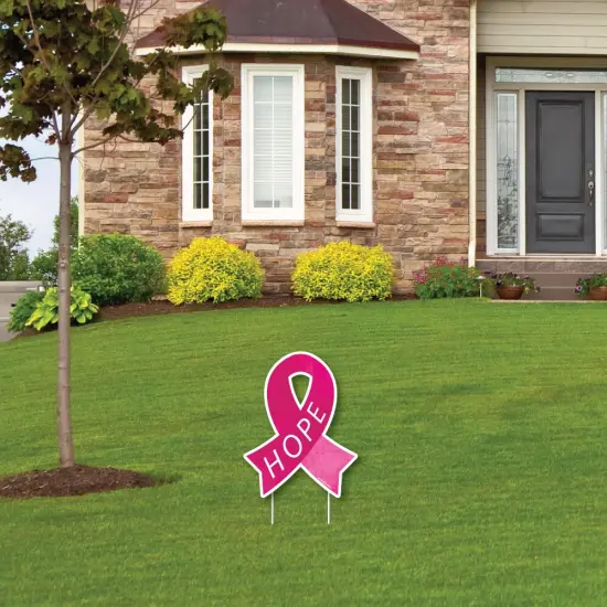 Big Dot of Happiness Pink Ribbon Hope Outdoor Lawn Sign - Breast Cancer Awareness Support Ribbon Small Yard Sign - 1 Piece {4}