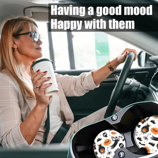 2 Pack Car Cup Holder-Halloween Pumpkins Coasters Absorbent Ceramic Coaste {5}