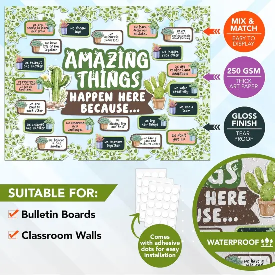 53 Pcs Cutouts Cactus Classroom Theme Bulletin Board Set with Borders {2}