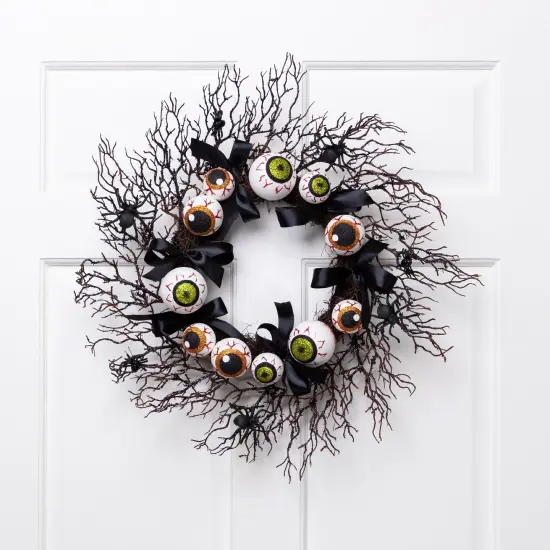 Northlight Eyeballs and Spiders Halloween Twig Wreath - 24" - Unlit Black {1}