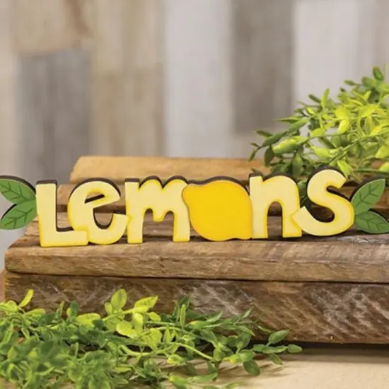 Wooden Word Cutout Sitter for Home Decor Shelf Spring Accent Piece Lemons {2}