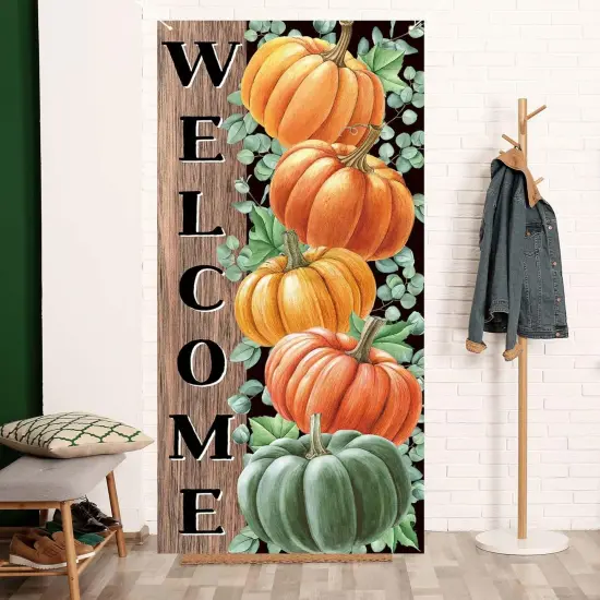 Fall Pumpkin Eucalyptus Door Cover for Front Porch,7236in {3}