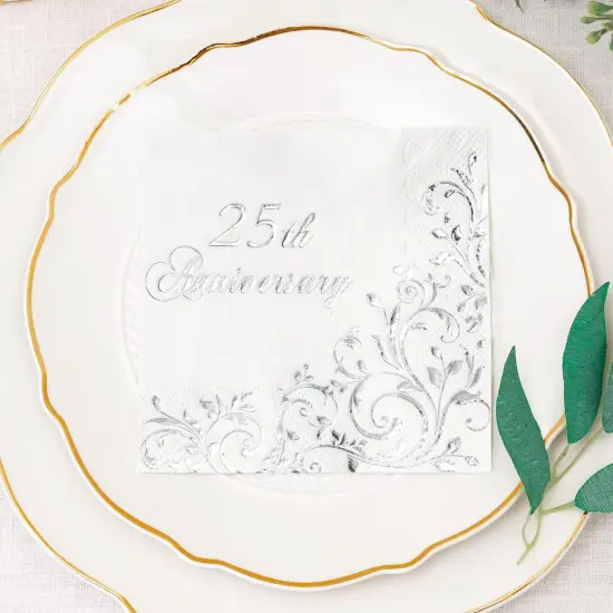 Silver Foil 25th Anniversary Cocktail Napkins {5}