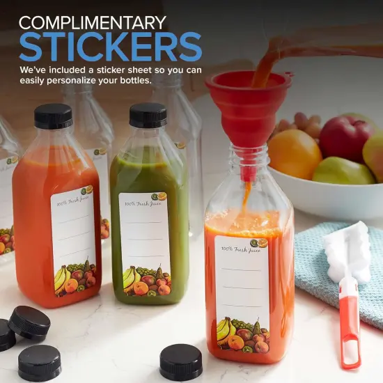 32 Oz Juice Bottles with Caps (6 Pack) - Reusable Clear Plastic Drink Containers {4}