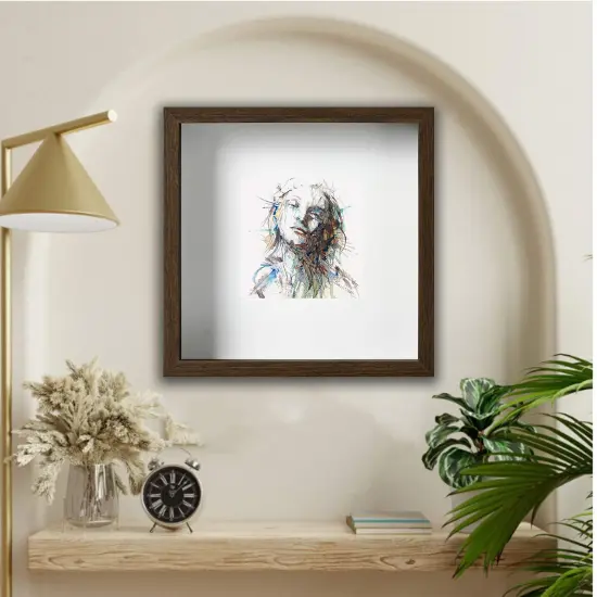 9 &frac34;x9 &frac34;" Walnut-Effect Frame with Acid-Free Mat & Plastic Front &ndash; Deep Design for Hanging or Standing, ALFTA Hook Compatible {2}