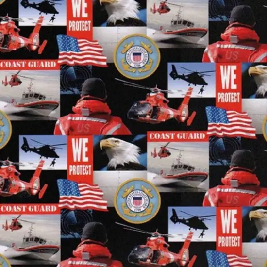 U.S Coast Guard Patch Pattern Cotton Fabric by the Yard {1}