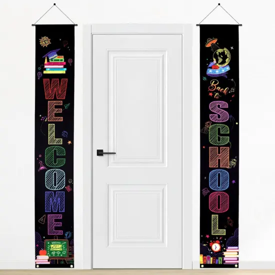 2Pcs Colorful First Day of School Porch Sign Banner 12x71 {1}