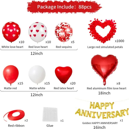 Happy Anniversary Decorations Kit - Balloon Banner, Rose Petals {3}