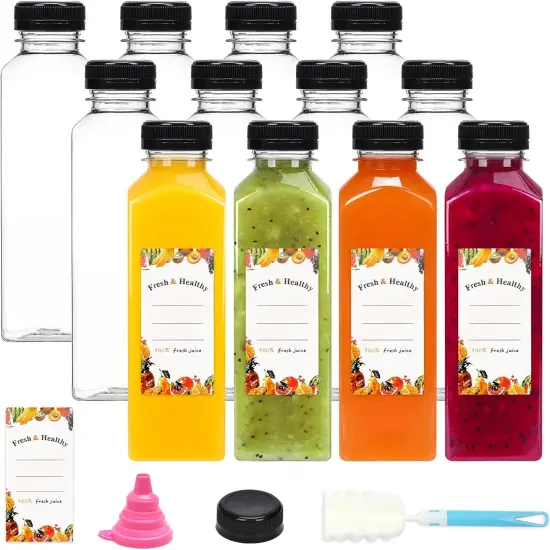 8pcs 16oz Juice Bottles, Plastic Bottles with Caps {1}