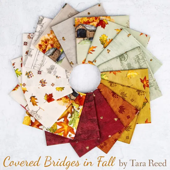 Leaf Toss in Gold (cd16211-gold) | Covered Bridges in Fall | Tara Reed | Riley Blake {2}
