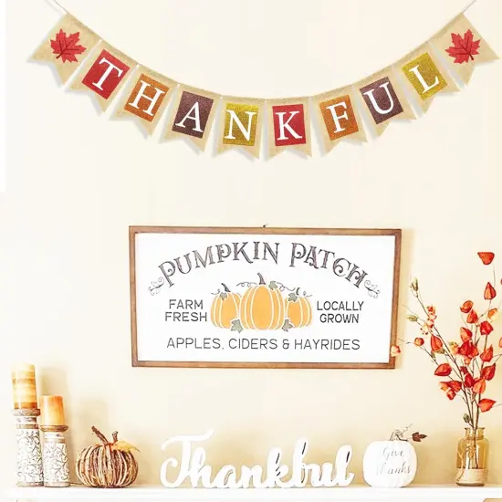 Thankful Burlap Banner with Maple Leaves {3}