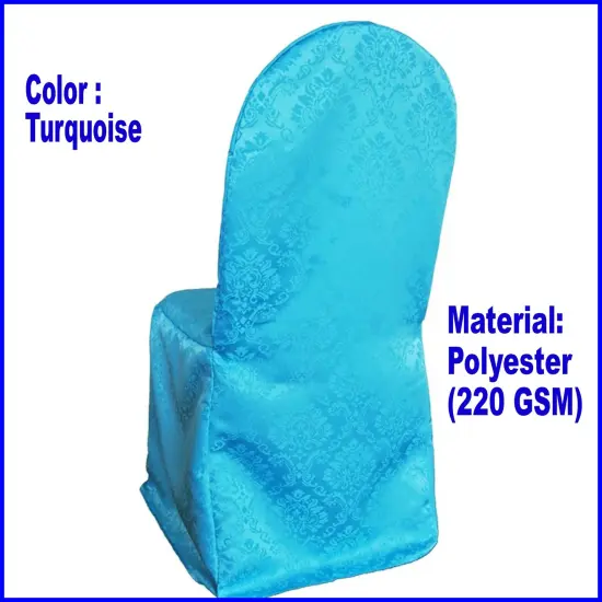 Ornate Damask Jacquard Polyester Banquet Chair Cover Turquoise {1}