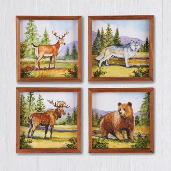 Collections Etc Woodland Animal Wooden Framed 4-Piece Wall Art Set {1}
