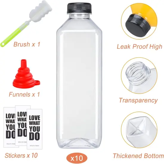 10pcs 33oz Plastic Bottles with Caps, Juice Container with Lids {2}