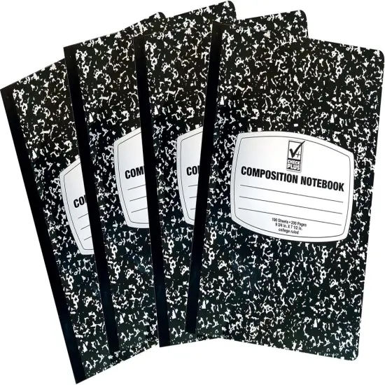 4E's Novelty Composition Notebooks 4 Pack for Notetaking, Office Supplies Back to School Supplies, Bulk Notebooks for School (College Ruled) {1}