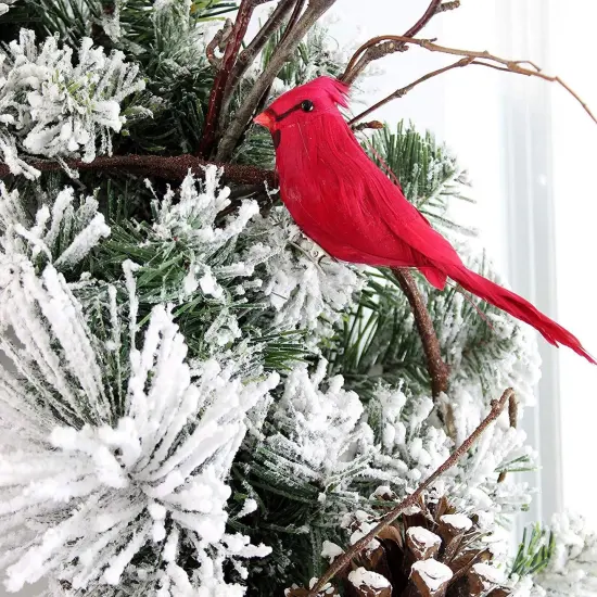 Red Cardinal Ornaments 6ct 3in Artificial Birds Christmas Wreaths {4}