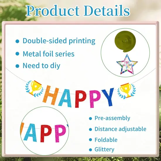 Happy Work Anniversary Decorations - 13PCS Glitter Banner, Hanging Swirls & Centerpieces (Colorful) {3}